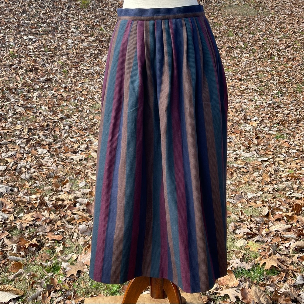 Vintage Multi-colored Vertical Striped Skirt with Pockets Size 12
